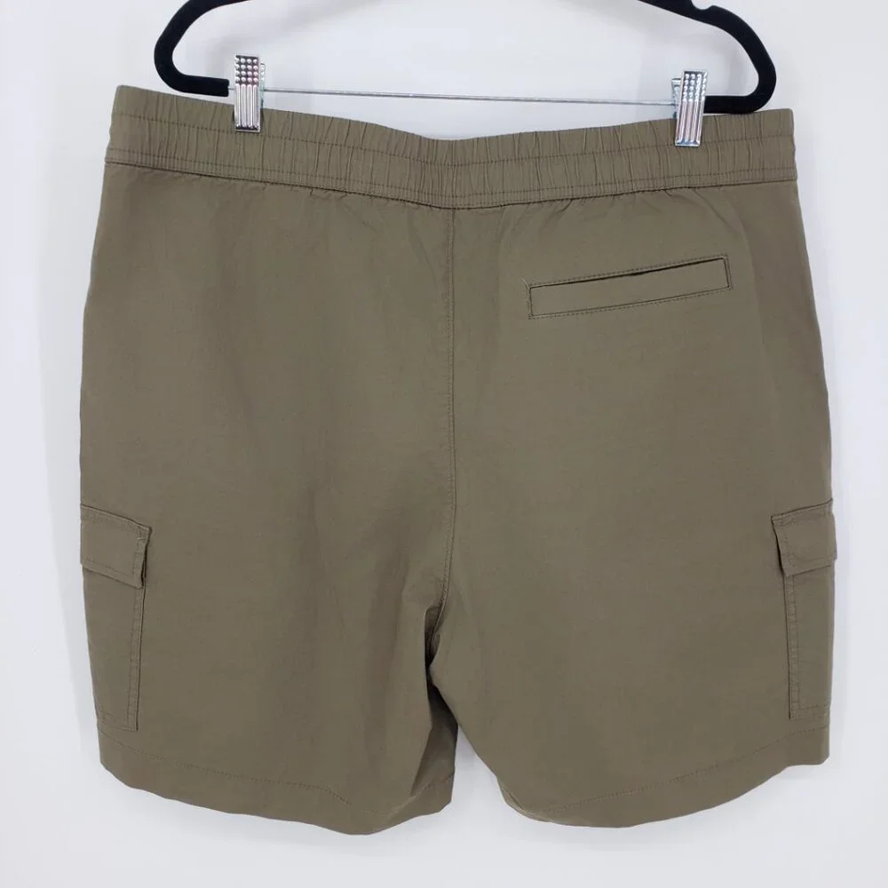 Express Pull on Cargo Shorts L Mens Elastic Drawstring‎ Waist Cotton Olive Green